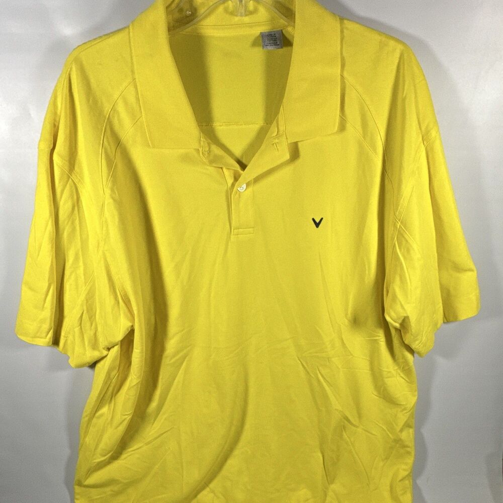 Men's Yellow Solid Short Sleeve Collared Polo Shirt L Button Closure